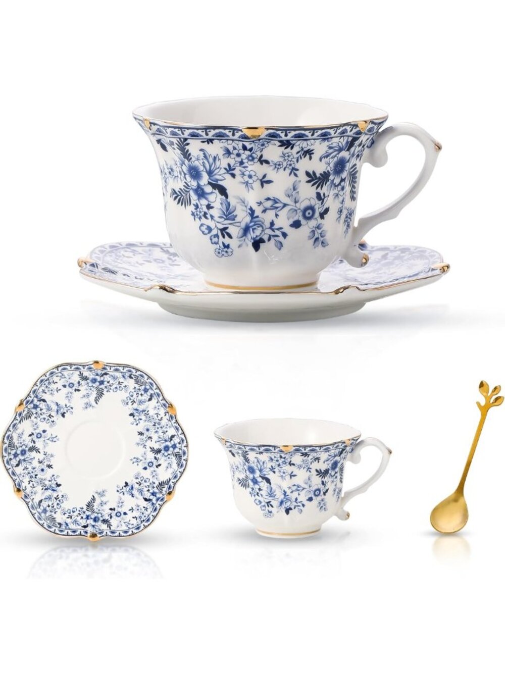 Vintage Style Country Roses Bone China Tea Cup & Saucer Set - 3 Pieces for Tea